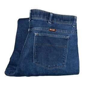 Wrangler Western Straight Leg Jeans Mens 38 27 Medium Wash Logo Pockets Blue